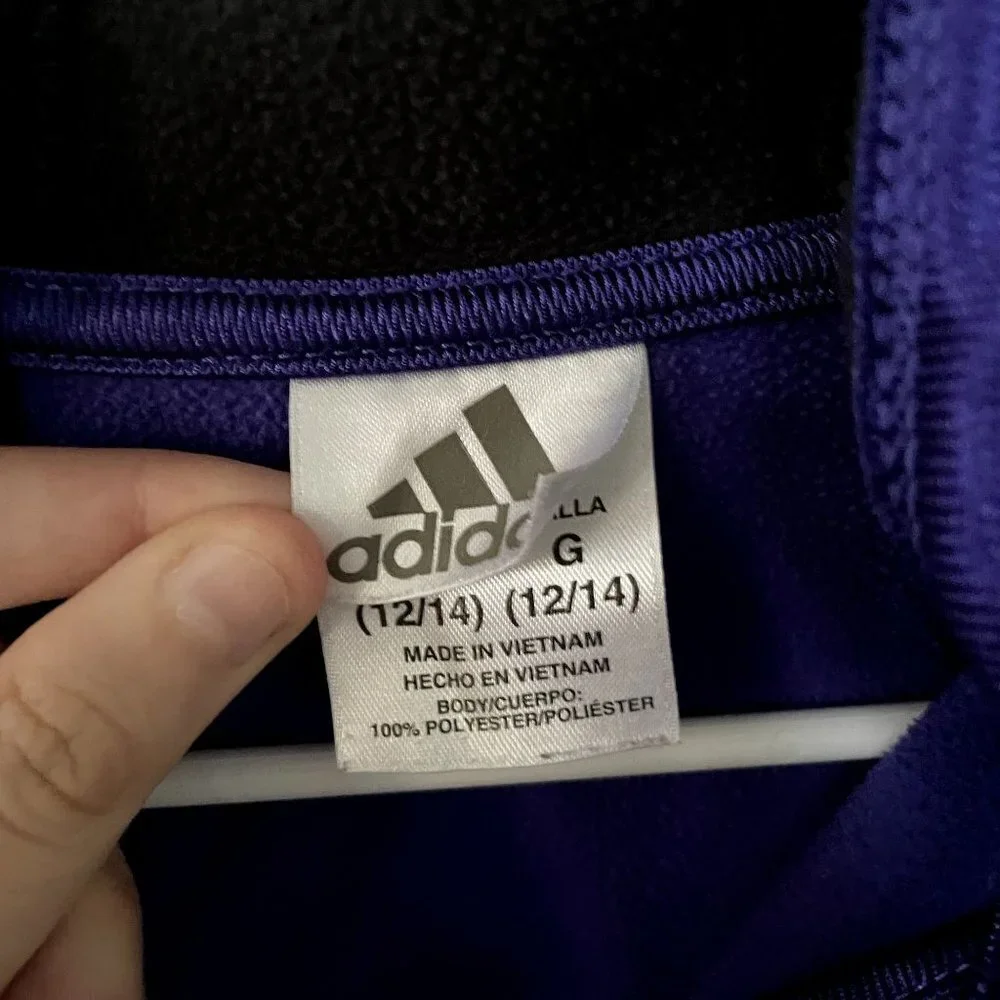 Adidas kids purple black full zip hooded sweater sweatshirt comfortable‎ workout